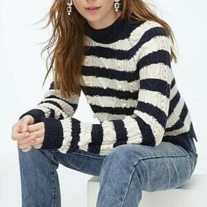 J.Crew Pom Pom Stripe Sweater Navy Wool Blend Size S